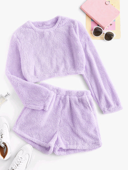 Plush Short Loungewear Two-piece Suit Set