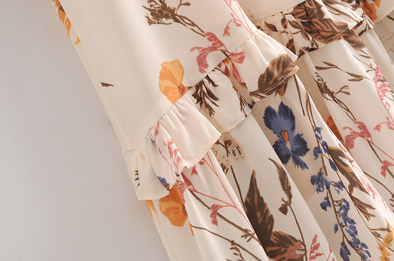 Backless Suspenders Ruffled Chiffon Floral Midi Dresses