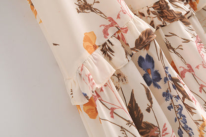 Backless Suspenders Ruffled Chiffon Floral Midi Dresses