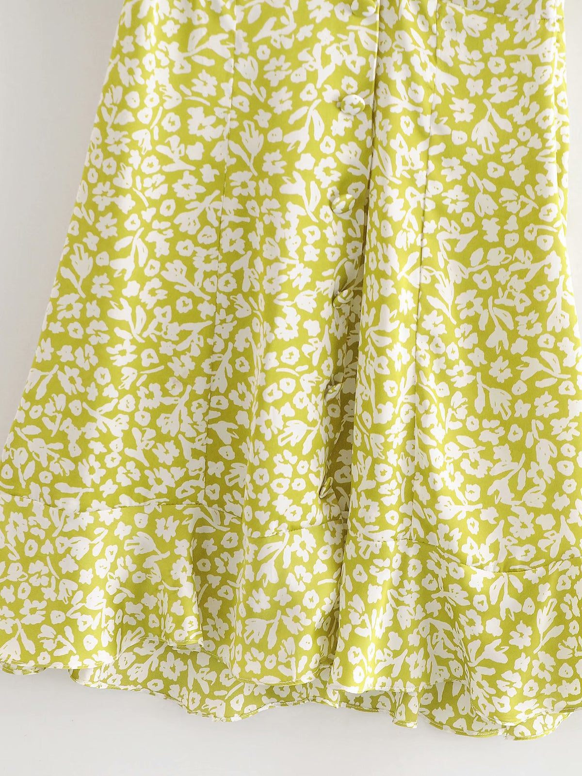V-neck Puff Sleeve Single-breasted Floral Mini Dresses