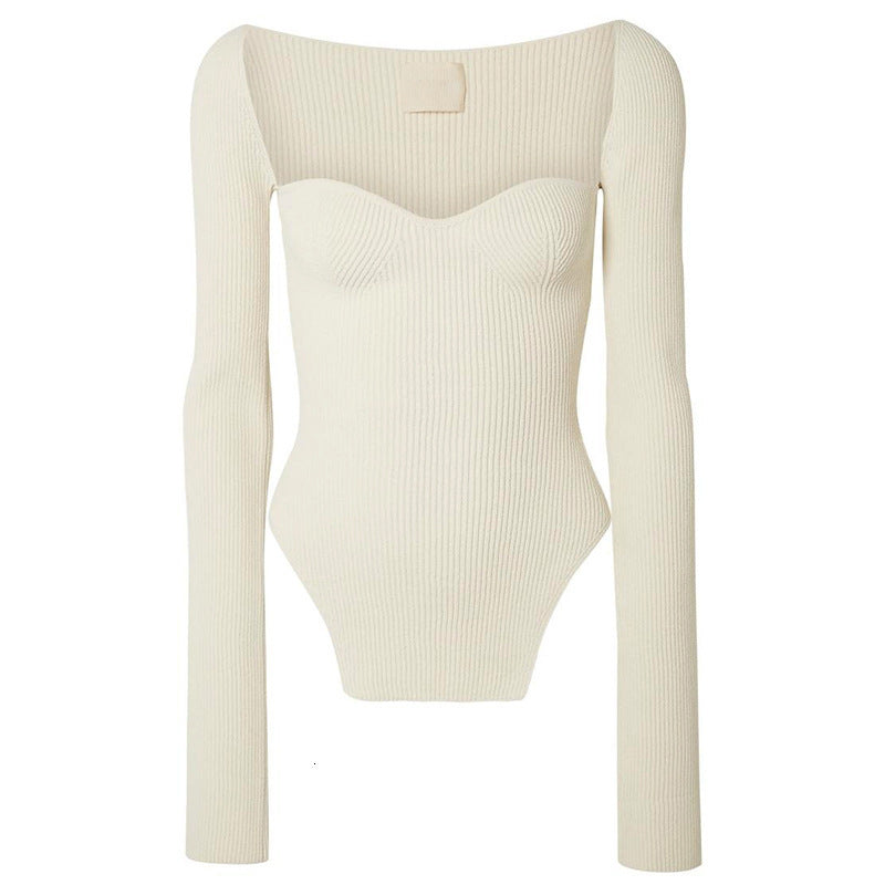 Knit Irregular Hem Square Collar Shirts Sweaters