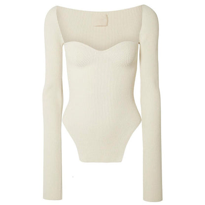Knit Irregular Hem Square Collar Shirts Sweaters