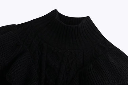 High Collar Ruffles Lantern Sleeves Knit Sweater