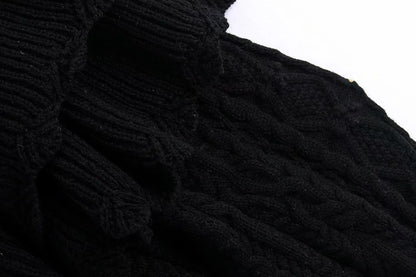 High Collar Ruffles Lantern Sleeves Knit Geometry Sweater