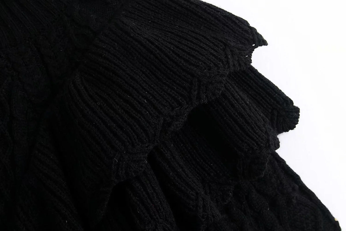 High Collar Ruffles Lantern Sleeves Knit Sweater