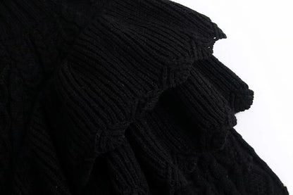 High Collar Ruffles Lantern Sleeves Knit Sweater