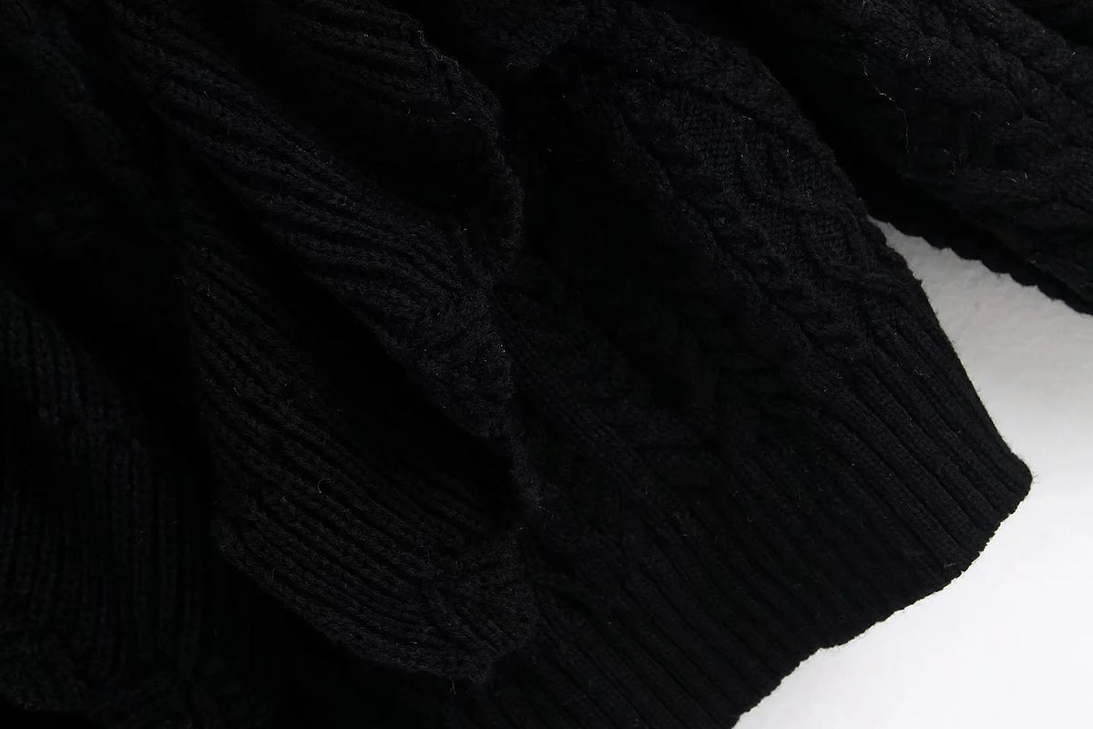 High Collar Ruffles Lantern Sleeves Knit Sweater