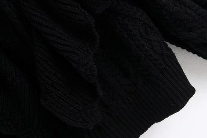 High Collar Ruffles Lantern Sleeves Knit Sweater