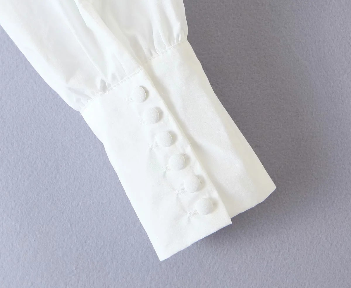 Square Collar Lantern Sleeve Backless Tie-Back Shirts Blouses Crop Tops