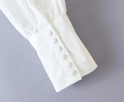 Square Collar Lantern Sleeve Backless Tie-Back Shirts Blouses Crop Tops