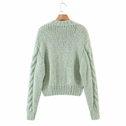 Handicraft Single-breasted Knit Splicing Crop Tops Cardigans