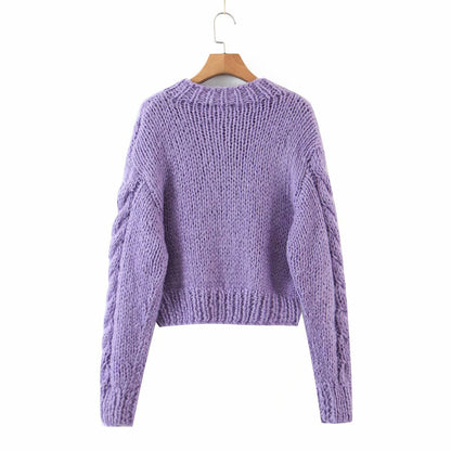 Handicraft Single-breasted Knit Splicing Crop Tops Cardigans