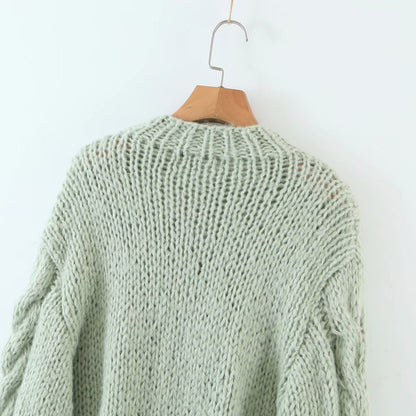 Handicraft Single-breasted Knit Splicing Crop Tops Cardigans
