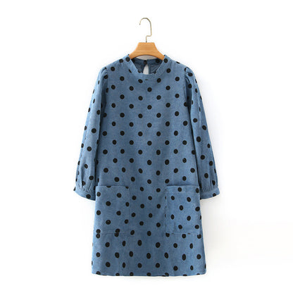 Polka Dot Lantern Sleeve Corduroy Mini Dresses