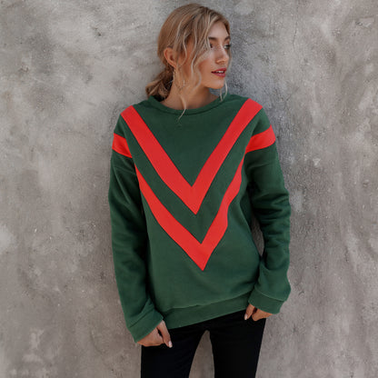 Round Neck Loose Striped Long Sleeve Sweatshirts Top