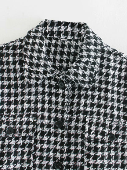 Single-breasted Mid-length Houndstooth Coat Outerwear