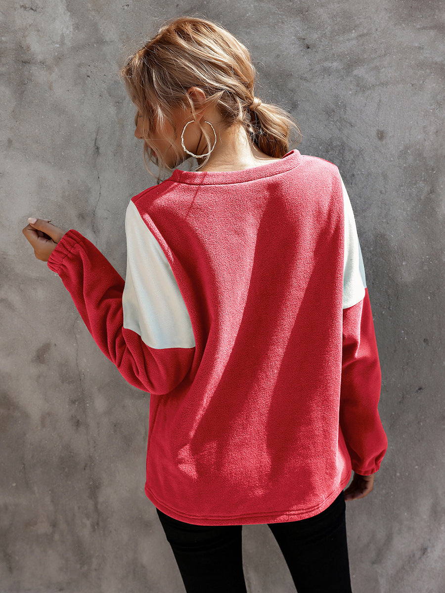 Simple V-Shaped Crew Neck Long Sleeve Sweater