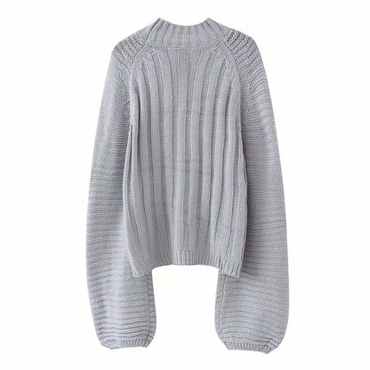 Splicing Hollow-out Lantern Sleeve Knit Sweater