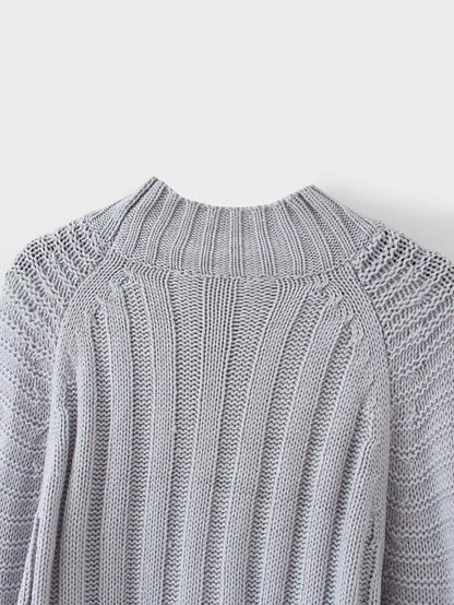 Splicing Hollow-out Lantern Sleeve Knit Sweater