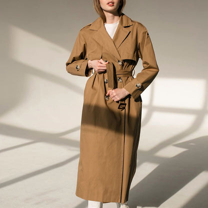 Splicing Lapel Lace-up Belt Windbreaker Coat