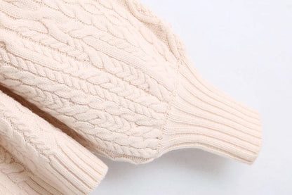 High Collar Ruffles Lantern Sleeves Knit Geometry Sweater