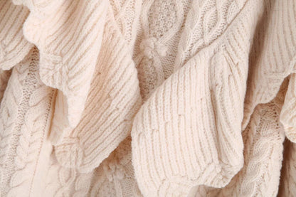 High Collar Ruffles Lantern Sleeves Knit Sweater