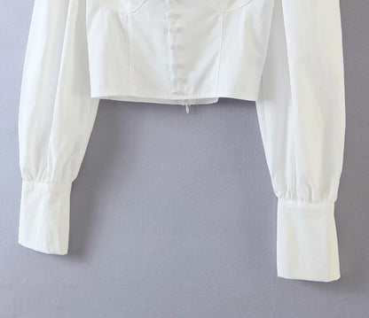 Square Collar Lantern Sleeve Backless Tie-Back Shirts Blouses Crop Tops