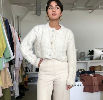 Handicraft Single-breasted Knit Splicing Crop Tops Cardigans