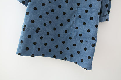 Polka Dot Lantern Sleeve Corduroy Mini Dresses