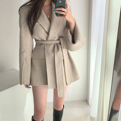 V-neck Vintage Lapel Splicing Lace-up Outerwear Mini Dresses