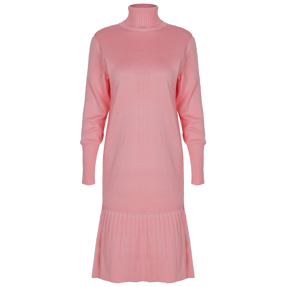 High-collared Ruffled Knit Pleated Sweater Mini Dresses