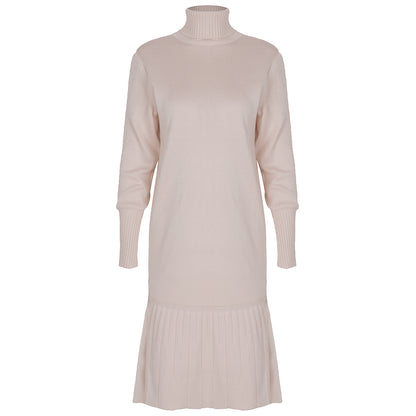 High-collared Ruffled Knit Pleated Sweater Mini Dresses