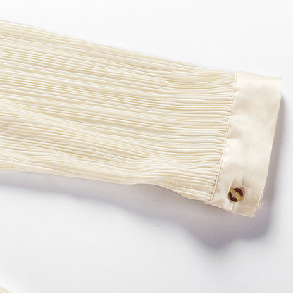 Beige Lapel Pleated Shirt Loose Pants Long Sleeve Two-piece Set