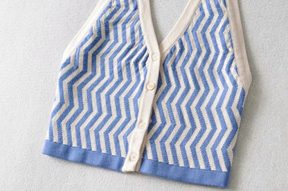 Single-breasted Knit Pile Collar Crop Camis Tank Tops Blouses