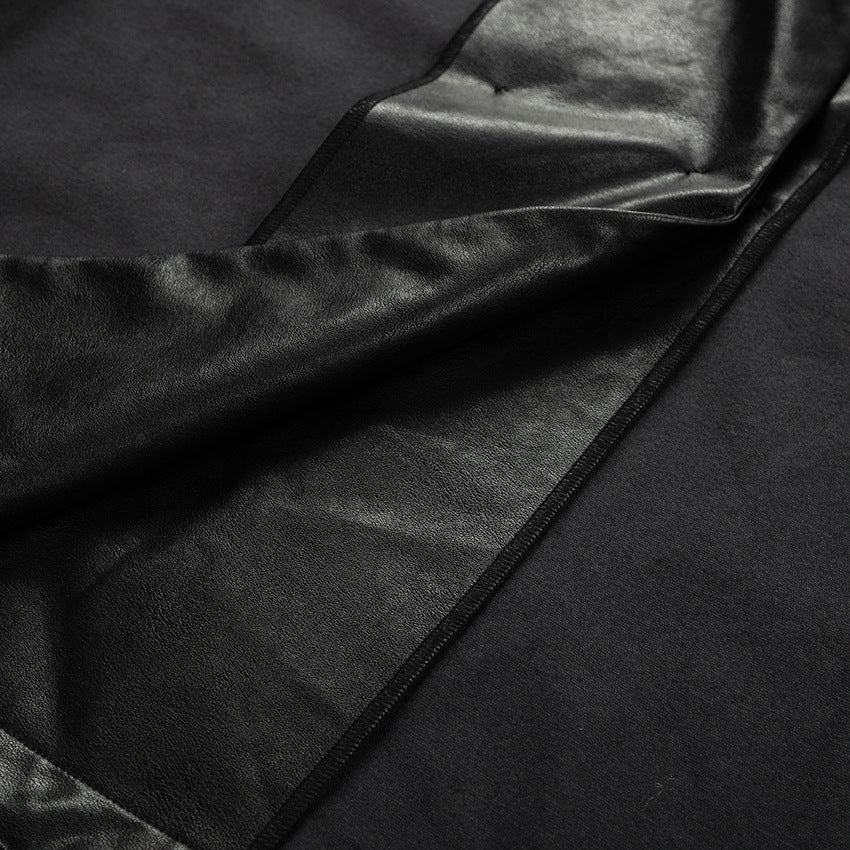 Lapel Double Breasted Leather Blazer Coat