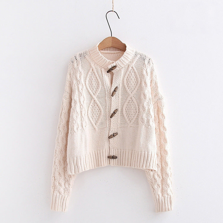 Single-breasted Argyle Pattern Knit Horn Button Cardigan Sweater