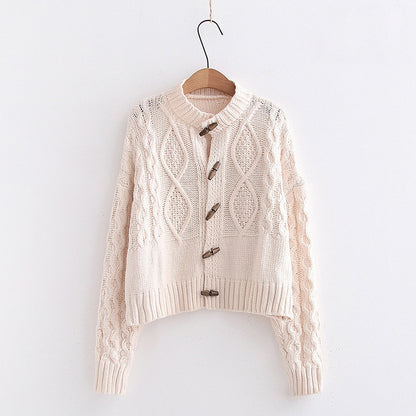 Single-breasted Argyle Pattern Knit Horn Button Cardigan Sweater