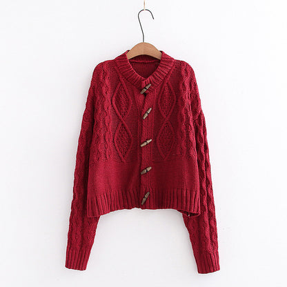 Single-breasted Argyle Pattern Knit Horn Button Cardigan Sweater