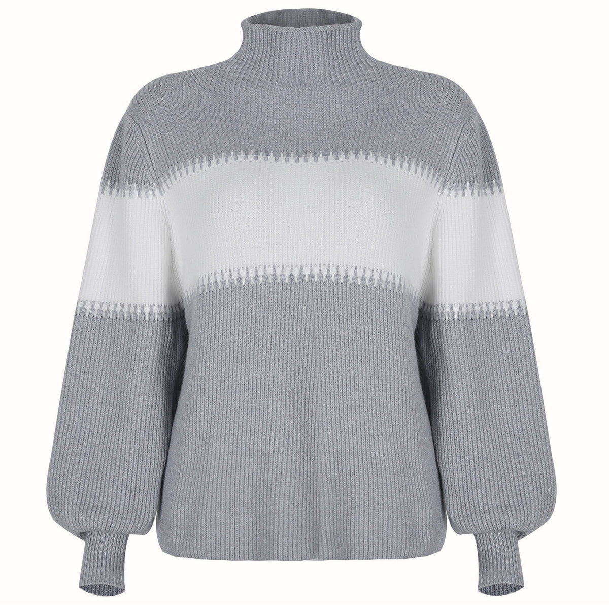 High-collared Lantern Sleeve Knit Splicing Sweaters