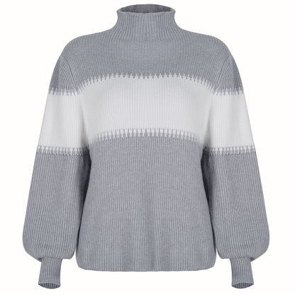 High-collared Lantern Sleeve Knit Splicing Sweaters