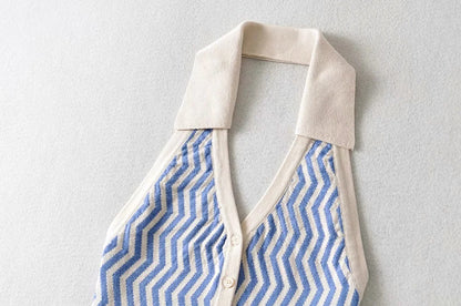 Single-breasted Knit Pile Collar Crop Camis Tank Tops Blouses