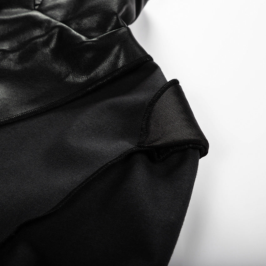 Lapel Double Breasted Leather Blazer Coat