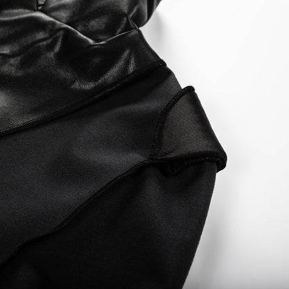 Lapel Double Breasted Leather Blazer Coat