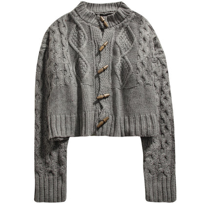 Single-breasted Argyle Pattern Knit Horn Button Cardigan Sweater