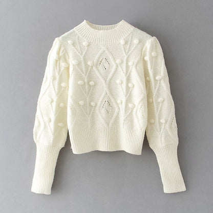 Lantern Sleeve Splicing Lingge Stand-up Collar Sweater