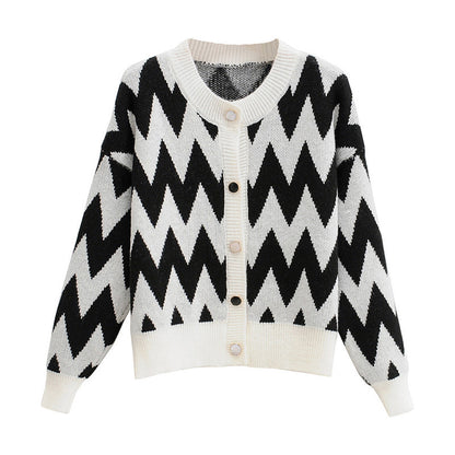 Striped Knit Single-breasted Geometry Sweaters Cardigans