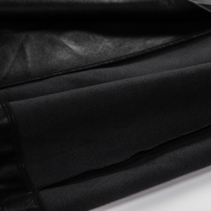 Lapel Double Breasted Leather Blazer Coat