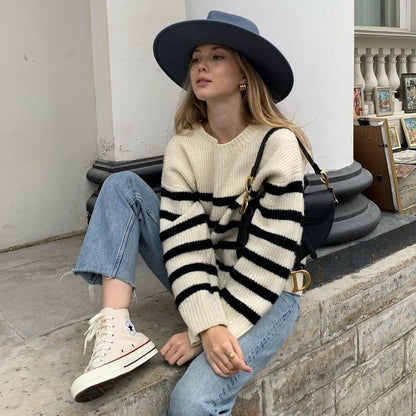 Horizontal Stripes Pit Striped Knit Sweater