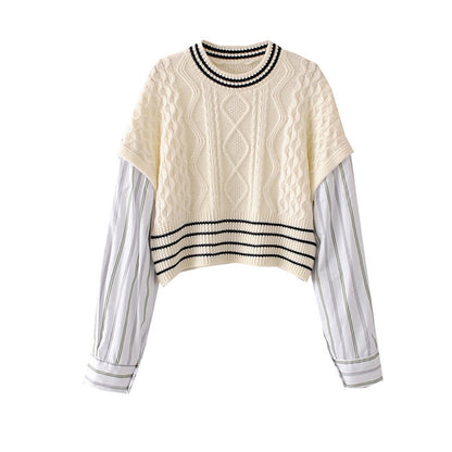 Argyle Pattern Knit Pit Striped Vintage Splicing Sweaters