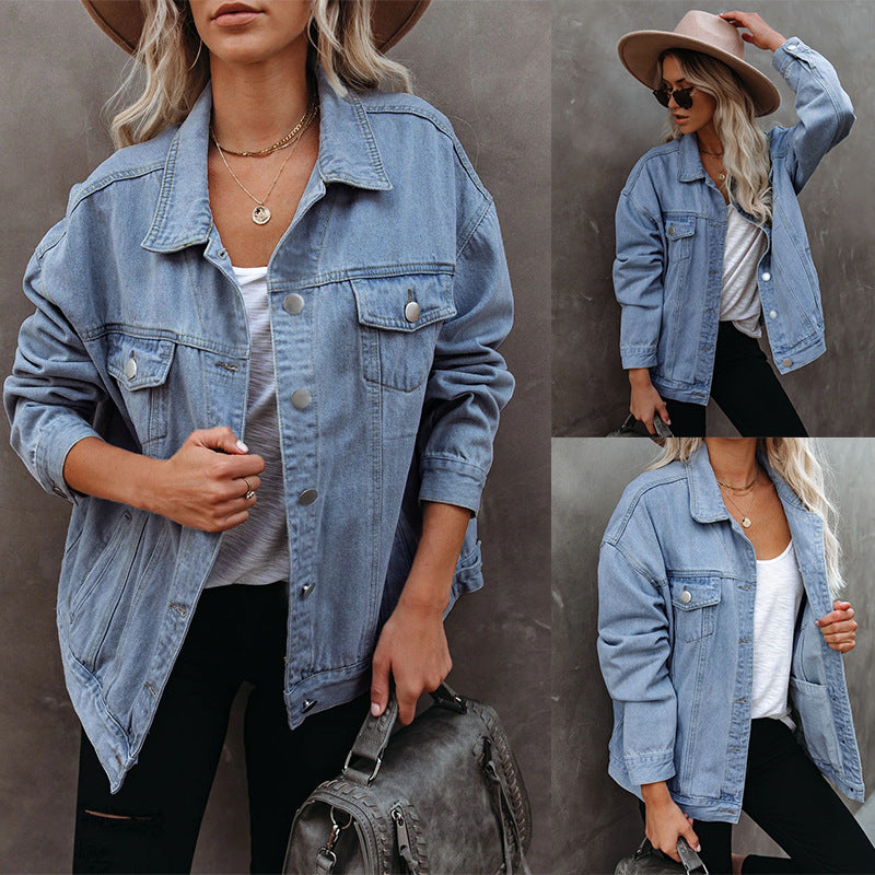 Single-breasted Pile Collar Denim Outerwear Cardigans